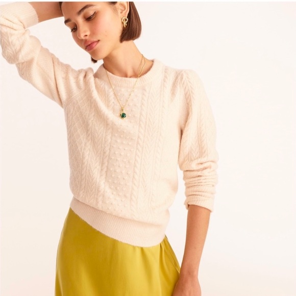 J. Crew Stretch Wool Cable Knit Crewneck Sweater in Ivory - Picture 2 of 11